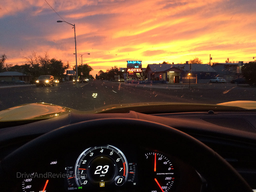 sunset with corvette interior