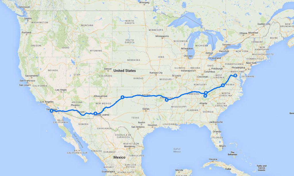 cross country road trip map