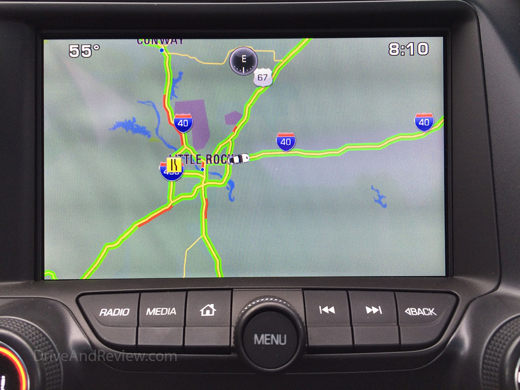 corvette navigation screen showing little rock arkansas