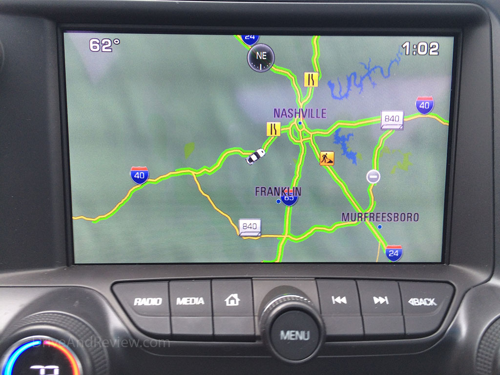 corvette navigation screen showing Nashville, TN