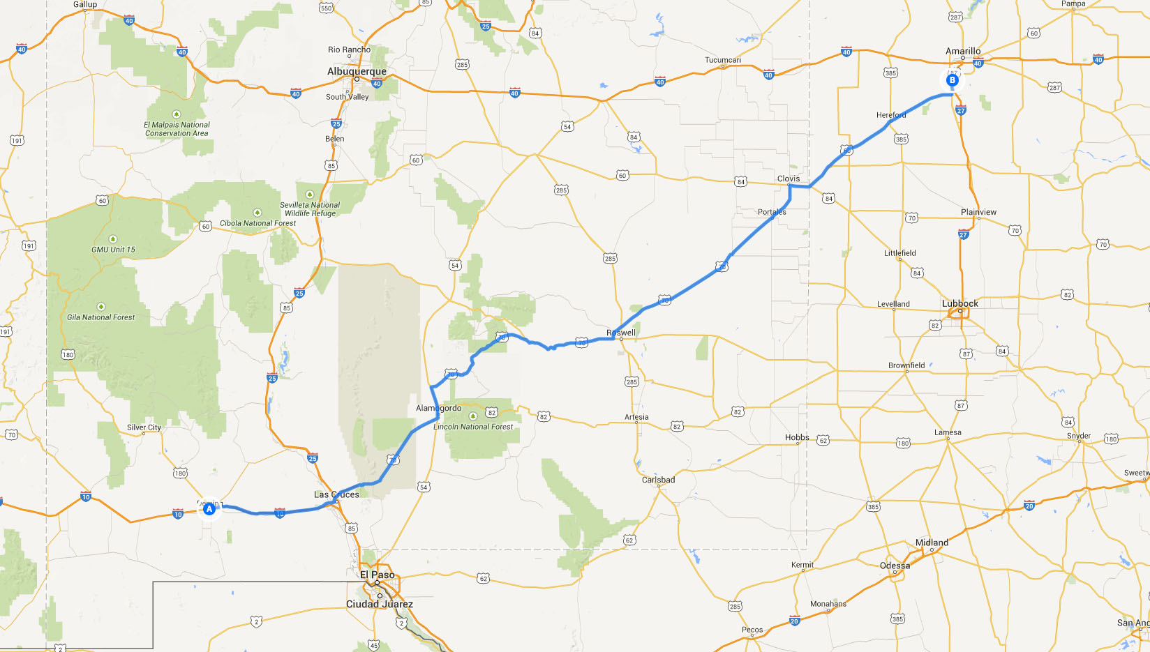 route from deming to amarillo