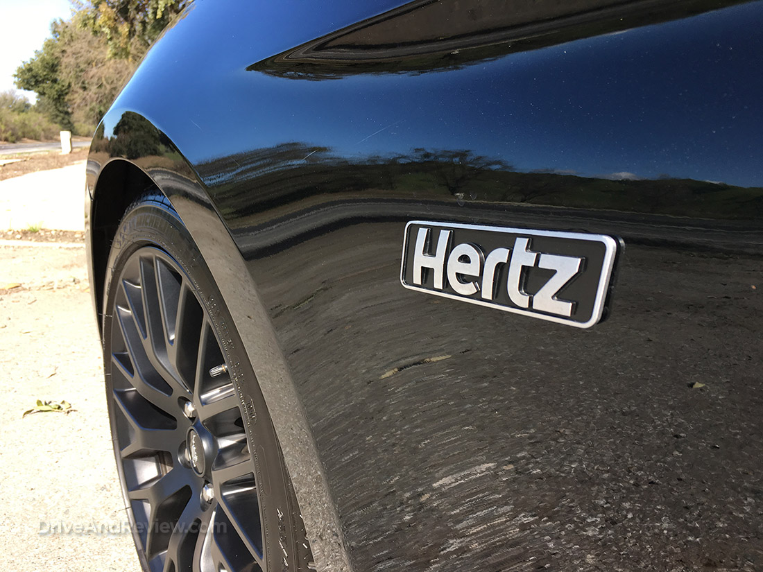 Silver and black metallic Hertz badge