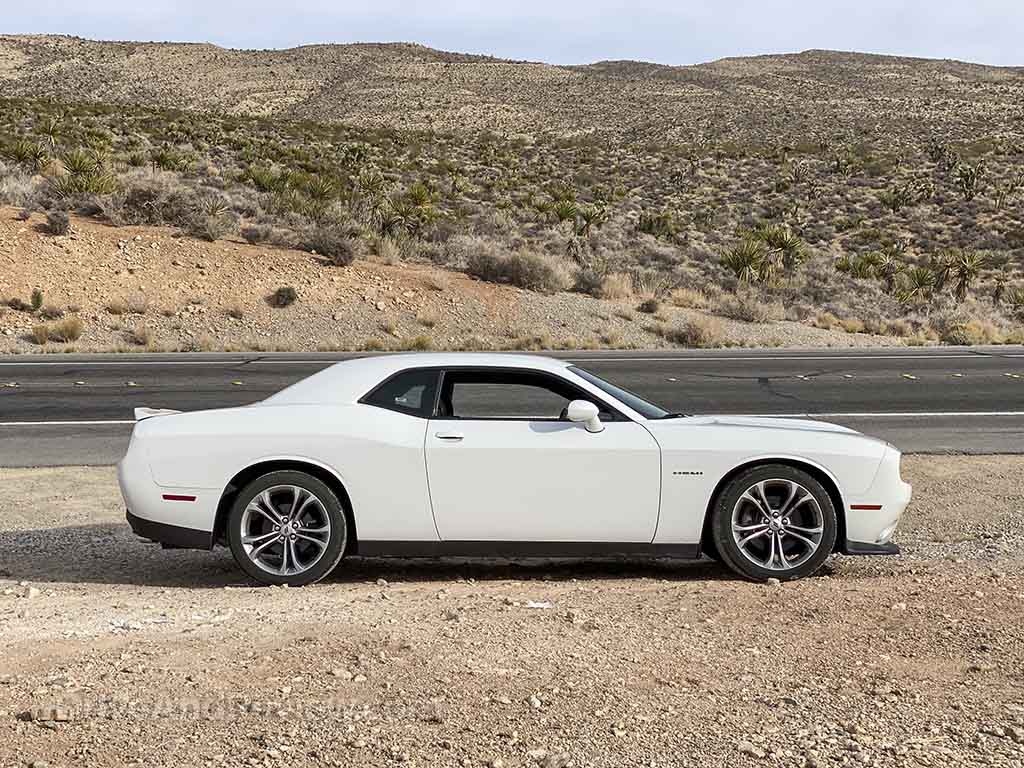 2020 white Dodge Challenger side view