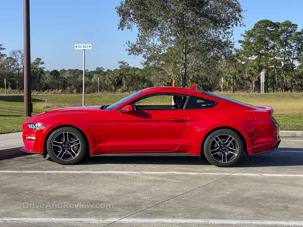 red 2021 Ford Mustang EcoBoost side view