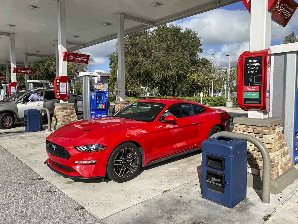 2021 Ford Mustang EcoBoost at the gas pump