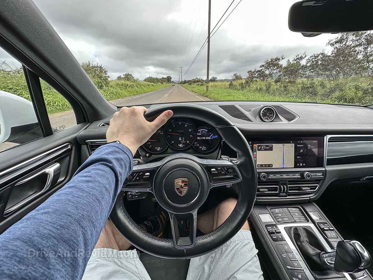 Driving a 2020 Porsche Macan with black interior