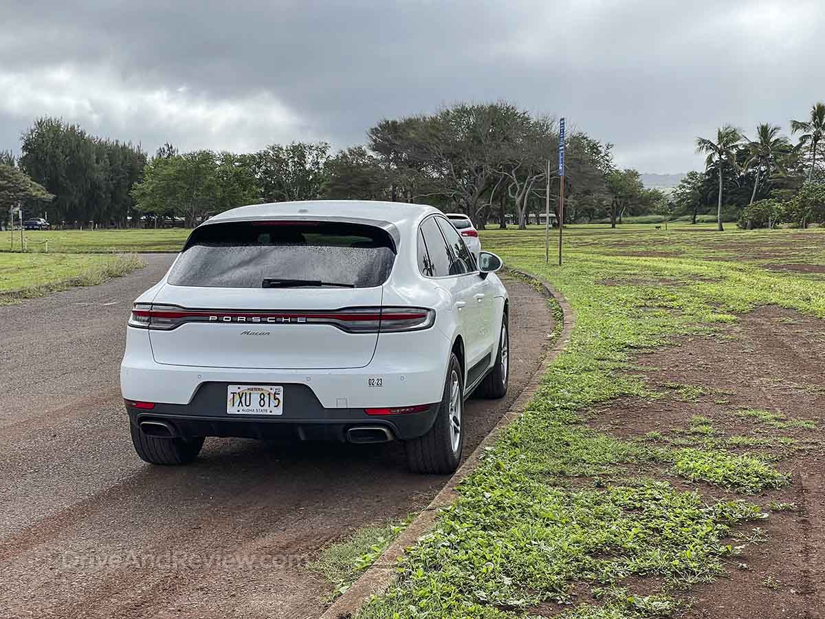White Porsche Macan rear view
