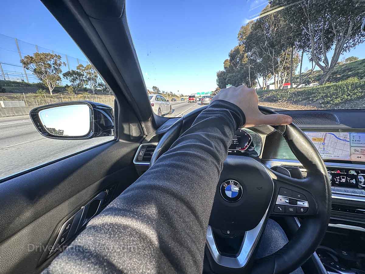 Driving a 2021 BMW 330i on the freeway 
