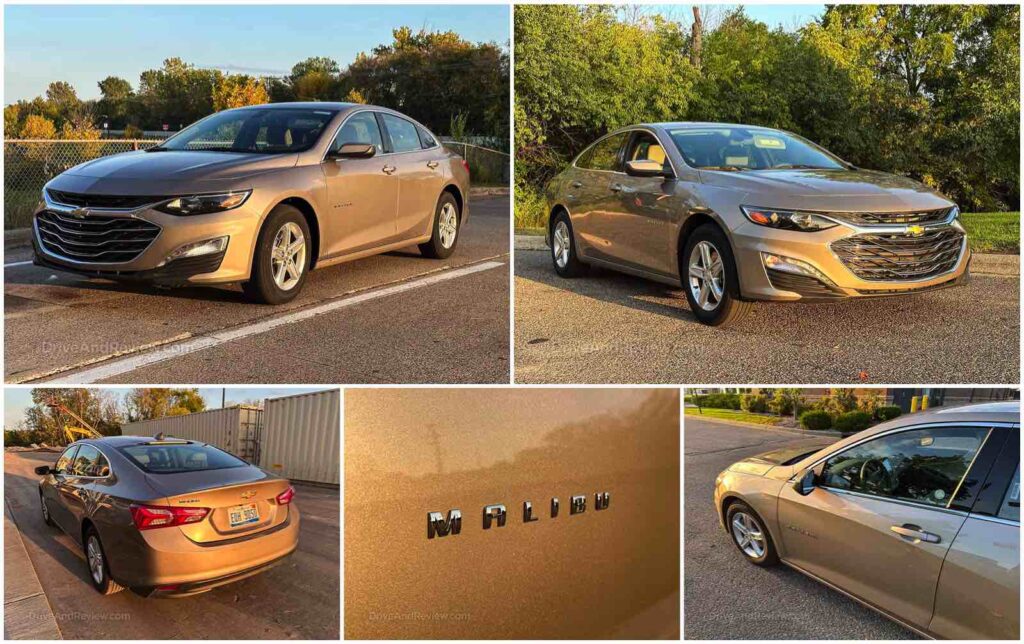 Exterior pictures of the 2022 Chevrolet Malibu in beige metallic