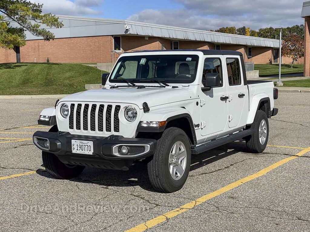 White Jeep gladiator front three-quarter view