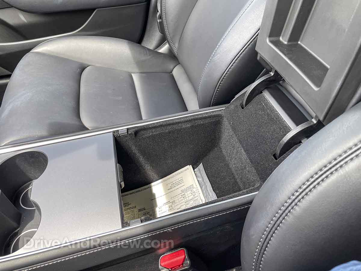 2023 Tesla Model 3 storage space under arm rest