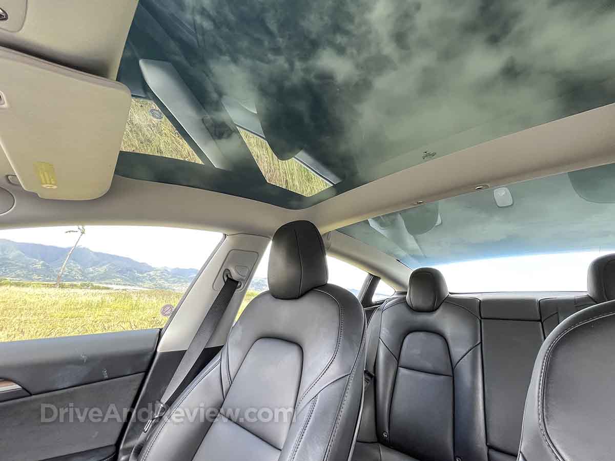 2023 Tesla Model 3 interior with transparent roof