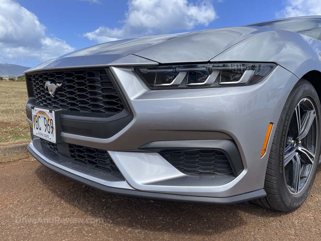 Silver 2025 Ford Mustang headlights grill and intake scoops
