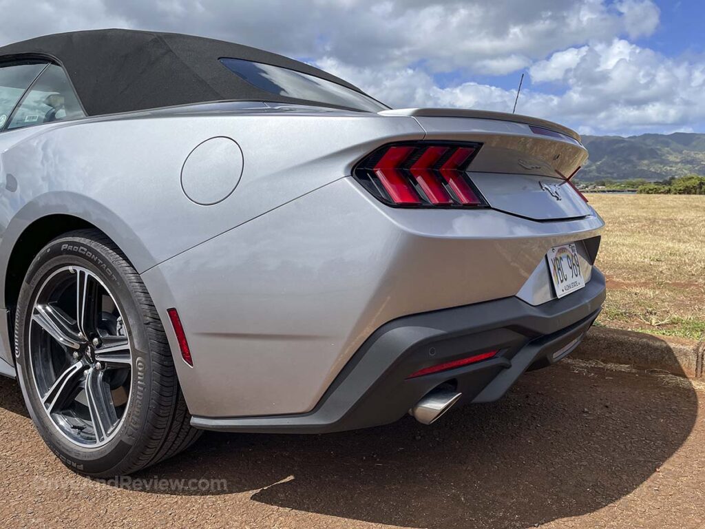 Silver 2025 Ford Mustang convertible rear tail lights