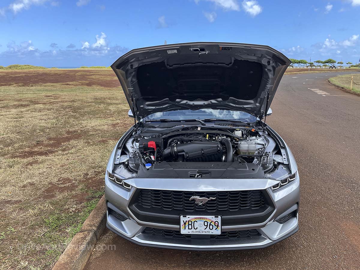 2025 Ford Mustang convertible with the hood open