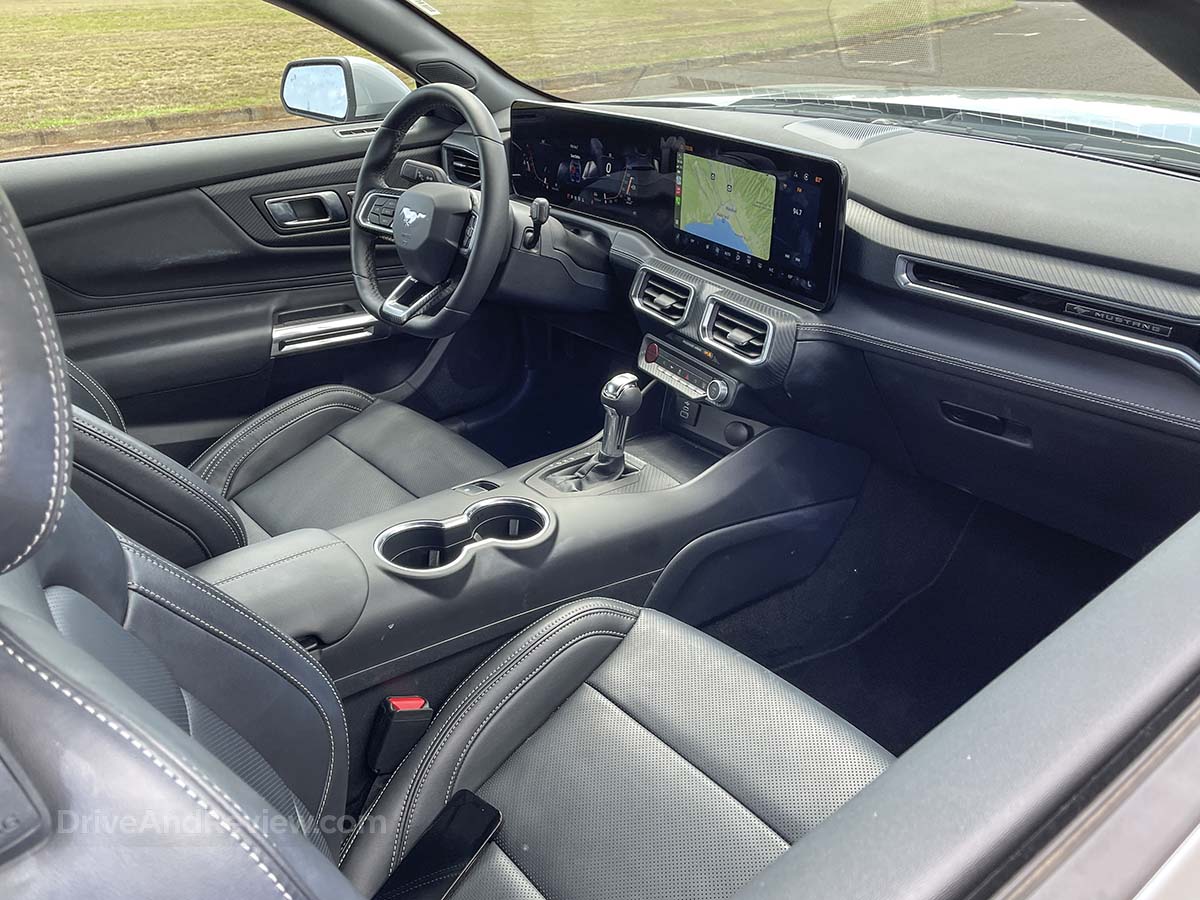 2025 Ford Mustang convertible black interior with flat panel screens
