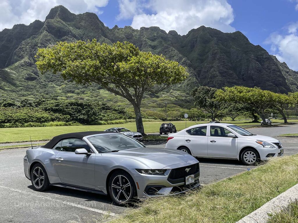 2025 Ford Mustang convertible driving around Oahu Hawaii