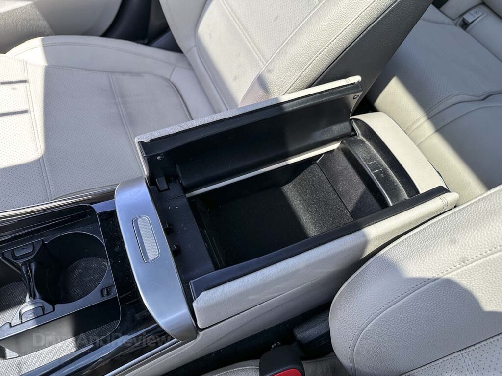 2025 Mercedes Benz C300 storage compartment under the armrest in the center console