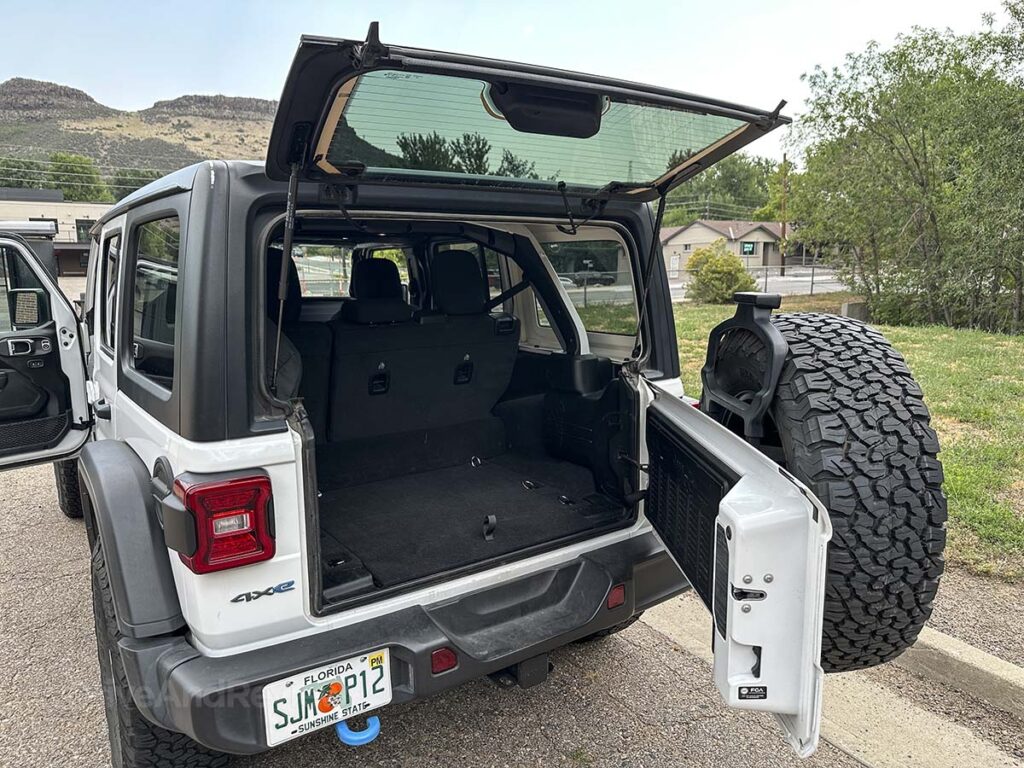 Cargo space in the back of a 2025 Jeep Wrangler Rubicon 4XE