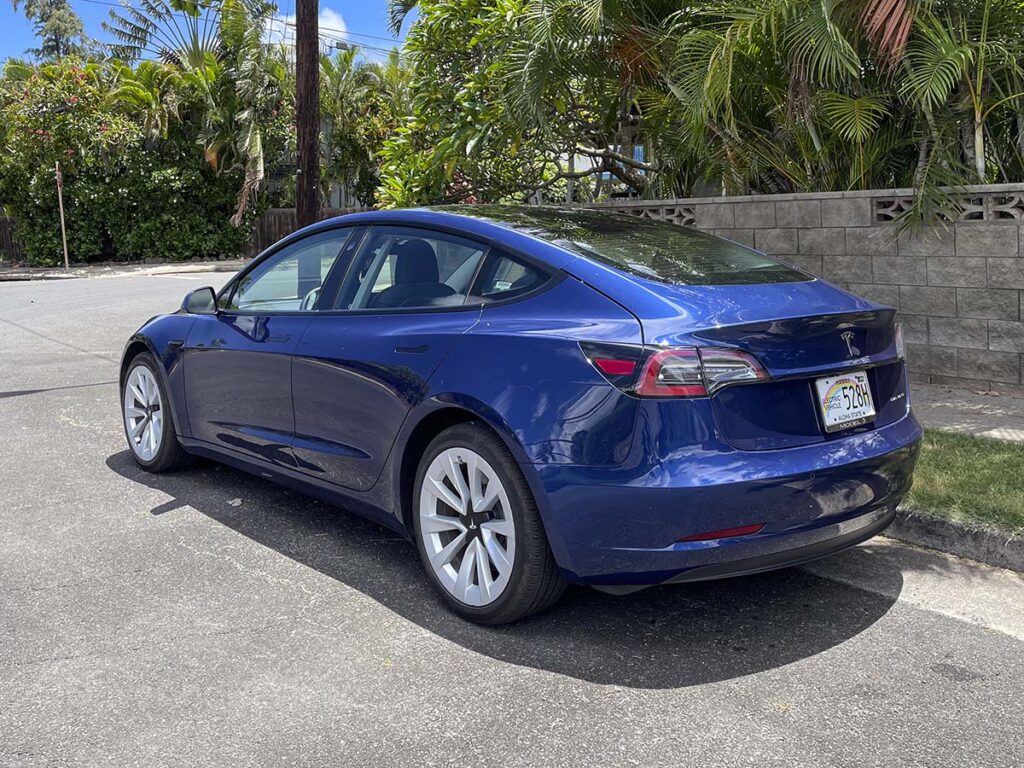 2023 Tesla model 3 in blue