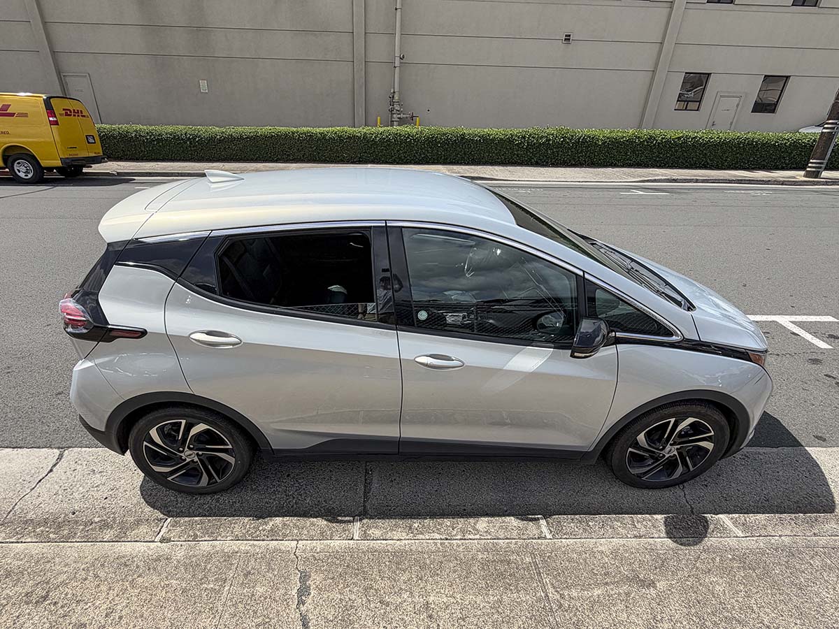 Silver 2024 Chevy Bolt side view